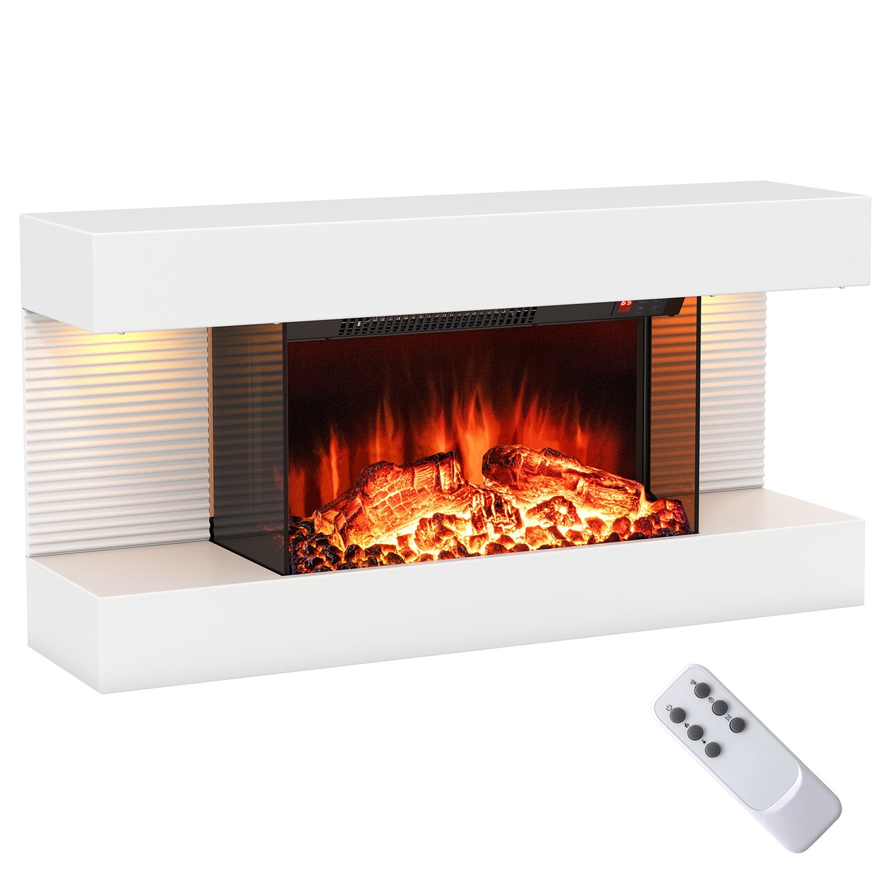 5000 BTU Modern Wall Fireplace with Floating Mantle and LED Flame Colors Remote Control